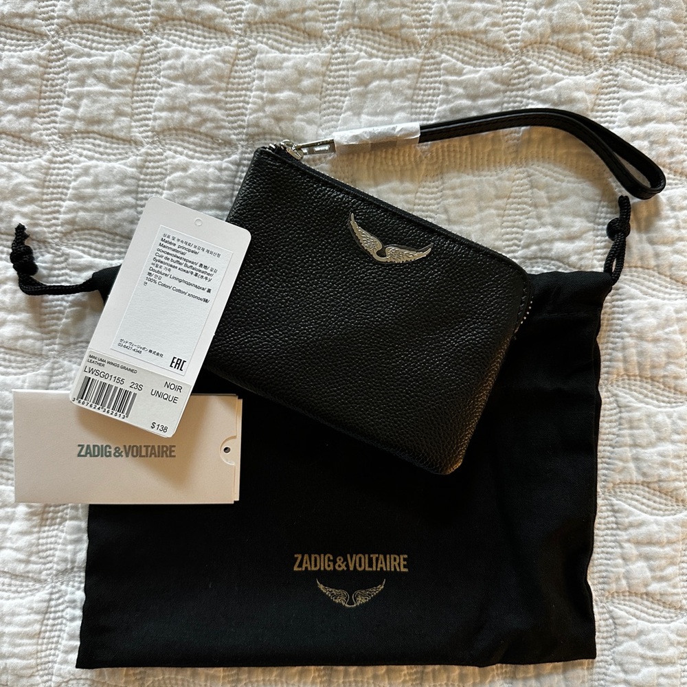 Zadig & Voltaire Black Leather Clutch with Silver Accent